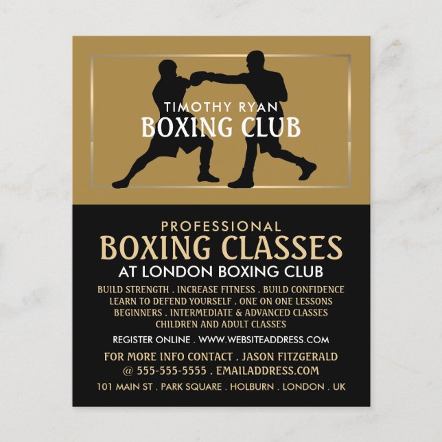Prospectus 11,4 Cm X 14,2 Cm Silhouette Boxing Match, Boxing Class Advert (Devant)