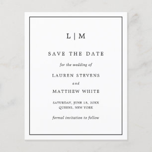 Prospectus 11,4 Cm X 14,2 Cm Simple Budget Mariage Blanc Noir Carte de Date à S