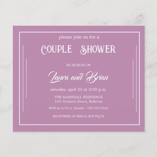 Prospectus 11,4 Cm X 14,2 Cm Simple Lavender Budget Couples Douche Invitation (Devant)