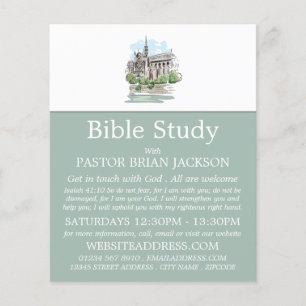 Prospectus 11,4 Cm X 14,2 Cm Sketched Church, Christian Bible Class Advert
