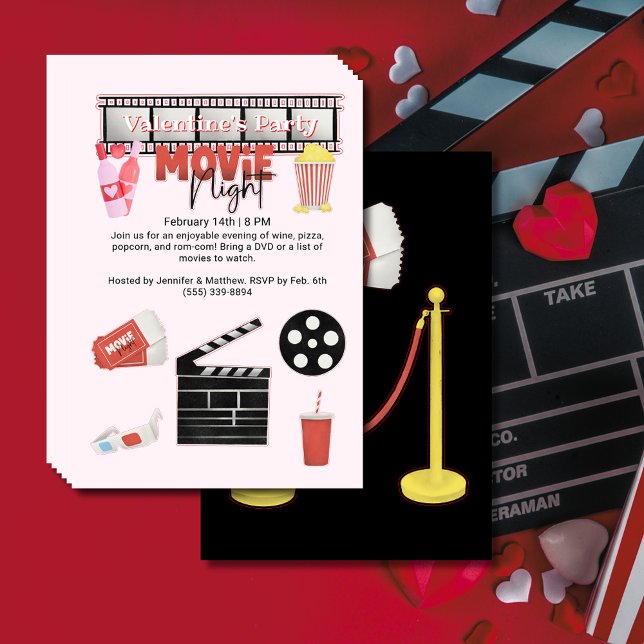 Prospectus 11,4 Cm X 14,2 Cm Soirée cinéma de la Saint-Valentin (Valentine's Party Movie Night Flyer)
