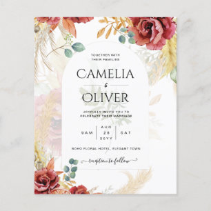 Prospectus 11,4 Cm X 14,2 Cm SOLDES ! Fleurs de Boho Bourgogne Or Campagne Gran