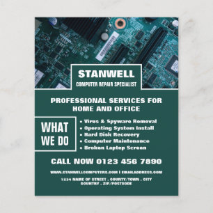 Prospectus 11,4 Cm X 14,2 Cm Spécialiste de la réparation d'ordinateurs de la c