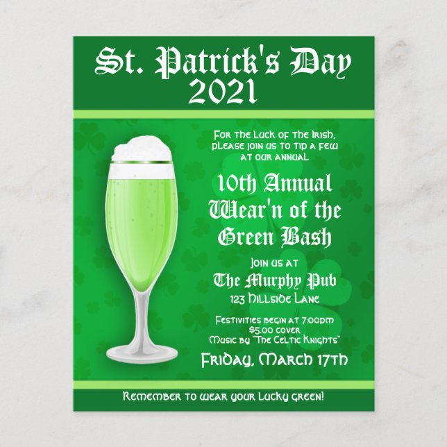 Prospectus 11,4 Cm X 14,2 Cm St. Patrick's Day Événement Invitation Circulaire (Devant)
