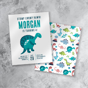 Prospectus 11,4 Cm X 14,2 Cm Stomp Chomp Rawr Dinosaur Invitation de fête d'ann