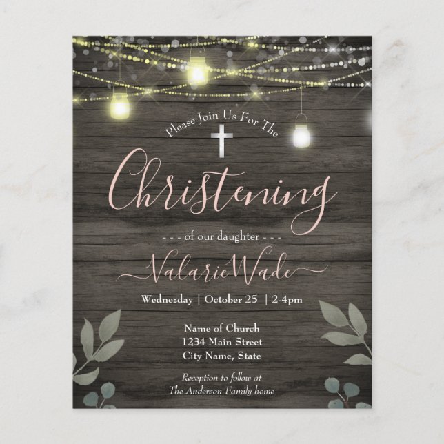 Prospectus 11,4 Cm X 14,2 Cm String Lights Rustic Christening Budget Flyer (Devant)
