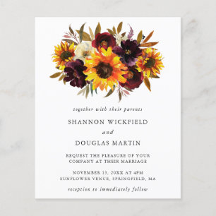 Prospectus 11,4 Cm X 14,2 Cm Sunflower Fall Floral Budget Faire-part de mariage
