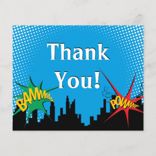 Prospectus 11,4 Cm X 14,2 Cm Superhero coloré Comic Boy's Birthday Merci