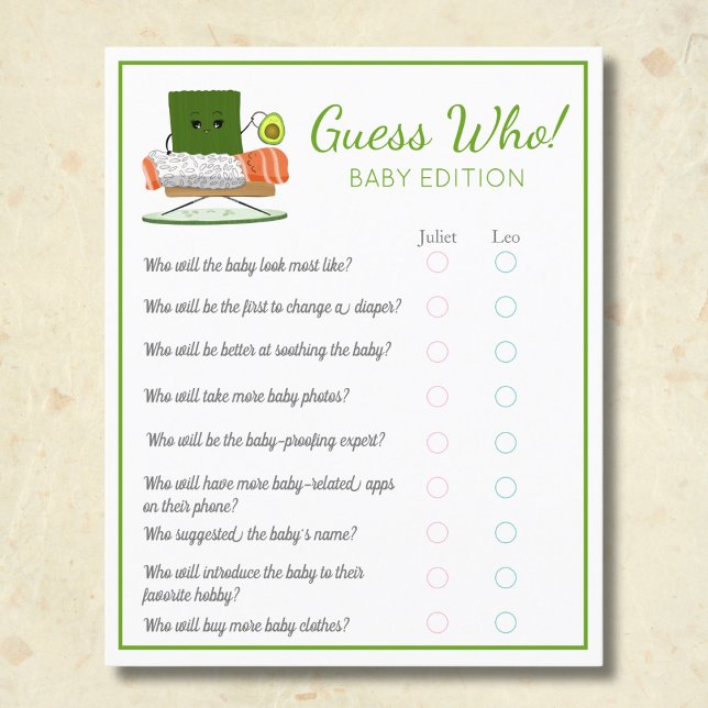 Prospectus 11,4 Cm X 14,2 Cm Sushi Kawaii Baby Guess Who Baby (Créateur téléchargé)