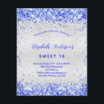 Prospectus 11,4 Cm X 14,2 Cm Sweet 16 argent royal bleu budget invitation<br><div class="desc">Pour une soirée branchée Sweet 16,  16e anniversaire. Un arrière - plan métallique à l'aspect faux argenté. Décoré de parties scintillant en faux bleu royal. Personnalisez et ajoutez un nom et des détails du parti. Le nom est écrit avec un script de style manuscrit</div>
