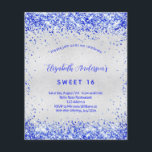 Prospectus 11,4 Cm X 14,2 Cm Sweet 16 argent royal bleu budget invitation<br><div class="desc">Pour une soirée branchée Sweet 16,  16e anniversaire. Un arrière - plan métallique à l'aspect faux argenté. Décoré de parties scintillant en faux bleu royal. Personnalisez et ajoutez un nom et des détails du parti. Le nom est écrit avec un script de style manuscrit</div>