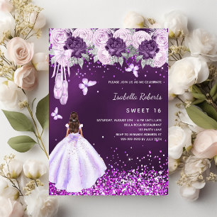 Prospectus 11,4 Cm X 14,2 Cm Sweet 16 bleu ballerine robe florales invitation