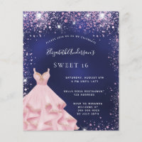 Sweet 16 bleu marine robe rose invitation budget