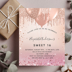 Prospectus 11,4 Cm X 14,2 Cm Sweet 16 blush rose rose rose or invitation budget