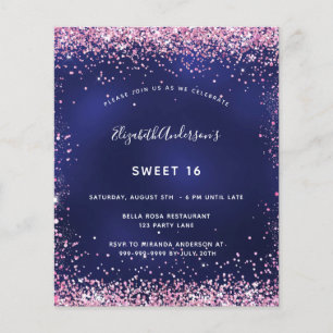 Prospectus 11,4 Cm X 14,2 Cm Sweet 16 marine bleu rose parties scintillant invi
