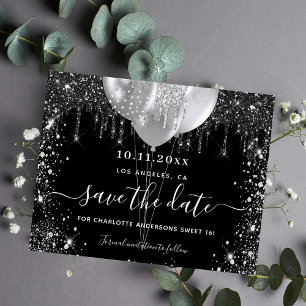 Prospectus 11,4 Cm X 14,2 Cm Sweet 16 noir budget argent enregistrer la date