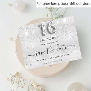 Prospectus 11,4 Cm X 14,2 Cm Sweet 16 paillettes argentées save the date