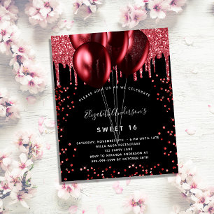 Prospectus 11,4 Cm X 14,2 Cm Sweet 16 parties scintillant rouge noir invitation