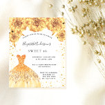 Prospectus 11,4 Cm X 14,2 Cm Sweet 16 robe or floral blanc budget invitation<br><div class="desc">Veuillez noter que cette invitation est sur papier de prospectus et très mince. Les enveloppes ne sont pas incluses. Pour des invitations plus épaisses (même conception), veuillez visiter notre magasin. Une invitation moderne, élégante et glamour pour une fête Sweet 16, 16e anniversaire. Un arrière - plan blanc avec de la...</div>
