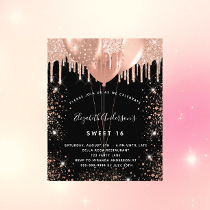 Prospectus 11,4 Cm X 14,2 Cm Sweet 16 rose noir parties scintillant or  budget 