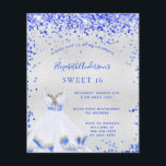 Prospectus 11,4 Cm X 14,2 Cm Sweet 16 royal bleu argent budget invitation flyer<br><div class="desc">Veuillez noter que cette invitation est sur papier de prospectus et très mince. Les enveloppes ne sont pas incluses. Pour des invitations plus épaisses (même conception), veuillez visiter notre magasin. Un arrière - plan faux argenté. Décoré de confettis bleu roi, brille. Personnalisez et ajoutez un nom et des détails du...</div>