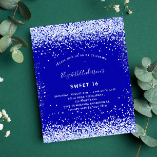 Prospectus 11,4 Cm X 14,2 Cm Sweet 16 royal bleu blanc flyer invitation