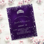 Prospectus 11,4 Cm X 14,2 Cm Sweet 16 violet argent tiara invitation budget<br><div class="desc">Veuillez noter que cette invitation est sur papier de prospectus et très mince. Les enveloppes ne sont pas incluses. Pour des invitations plus épaisses (même conception), veuillez visiter notre magasin. Pour un élégant Sweet 16, 16e anniversaire. Couleur arrière - plan violette, la couleur violette est inégale. Décoré avec de la...</div>