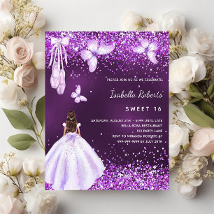 Prospectus 11,4 Cm X 14,2 Cm Sweet 16 violet ballerine robe budget invitation