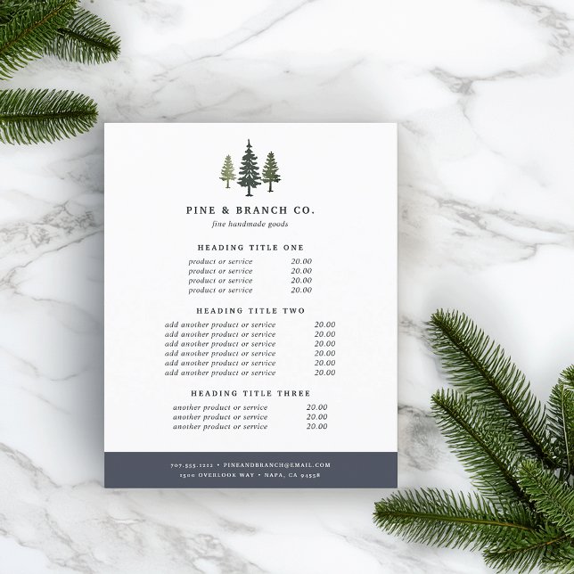 Prospectus 11,4 Cm X 14,2 Cm Tarifs et services de Tall Pines (Créateur téléchargé)