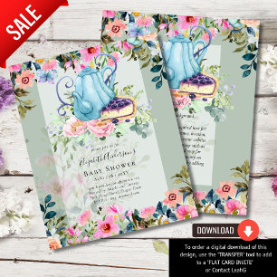 Prospectus 11,4 Cm X 14,2 Cm Tea Party Baby Shower Invitations