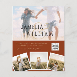 Prospectus 11,4 Cm X 14,2 Cm Terracotta Photo Wedding Inviter QR Code Enregistr
