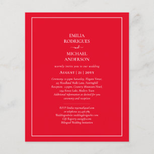 Prospectus 11,4 Cm X 14,2 Cm TEXTE DE MARIAGE Bilingue BUDGET Invitation Recto-