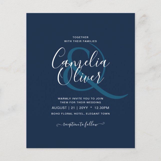 Prospectus 11,4 Cm X 14,2 Cm Texte monochrome bleu moderne uniquement Mariage (Devant)