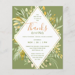 Prospectus 11,4 Cm X 14,2 Cm Thanksgiving Dinner Elegant Gold Leaves Greenery 