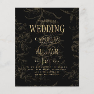 Prospectus 11,4 Cm X 14,2 Cm Thème de mariage Black Tie Vintage Damassé Or
