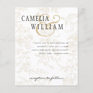 Prospectus 11,4 Cm X 14,2 Cm Thème Mariage Cravate noire Vintage Gold Damask