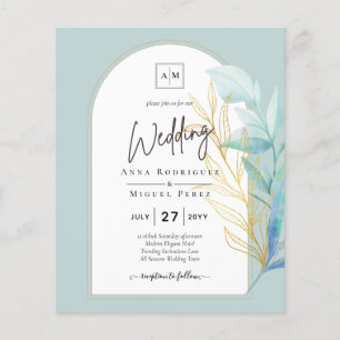 Prospectus 11,4 Cm X 14,2 Cm Tout-en-1 Verre de mer Aqua Green Feuille or Maria