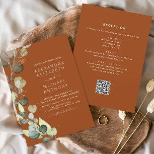 Prospectus 11,4 Cm X 14,2 Cm Tout en un Eucalyptus QR Code Faire-part de mariag