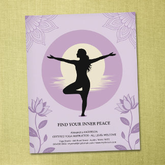 Prospectus 11,4 Cm X 14,2 Cm Tree Pose - Yoga Instructor with Lotus Flowers