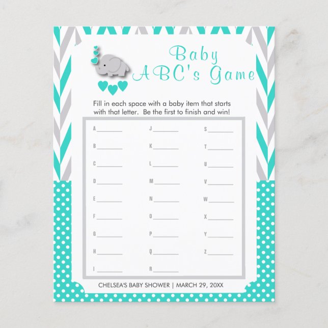 Prospectus 11,4 Cm X 14,2 Cm Turquoise & Grey Elephant Baby shower - ABC's (Devant)