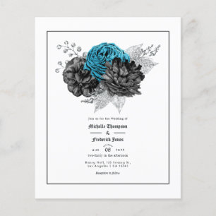 Prospectus 11,4 Cm X 14,2 Cm Turquoise Vintage - Floral Noir et Argent