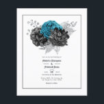 Prospectus 11,4 Cm X 14,2 Cm Turquoise vintage - Floral noir et argent Turquois<br><div class="desc">Gothique turquoise (turquoise), noir et argent faux faire-part de mariage de fleur de parties scintillant avec un motif vintage floral damassé retournable personnalisable à vos spécificités d'événement. Idéal pour un thème ou un mariage de jardin. Les enveloppes ne sont pas incluses. Pour des invitations plus épaisses avec enveloppes incluses et...</div>