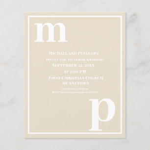 Prospectus 11,4 Cm X 14,2 Cm Typographie tendance Champagne Beige Mariage Budge