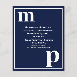 Prospectus 11,4 Cm X 14,2 Cm Typographie tendance Marine Blue Budget Mariage In
