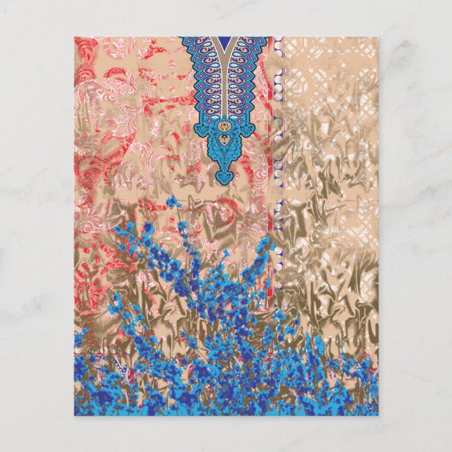 Prospectus 11,4 Cm X 14,2 Cm un tableau d'écharpe bleu et beige (Devant)