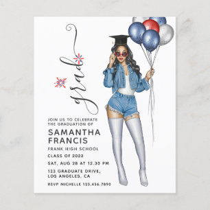 Prospectus 11,4 Cm X 14,2 Cm USA Denim thème Girl Graduation Party Invitation