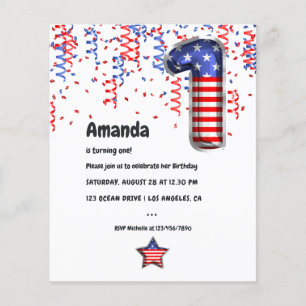 Prospectus 11,4 Cm X 14,2 Cm USA Patriotic Balloon 1er Invitation anniversaire
