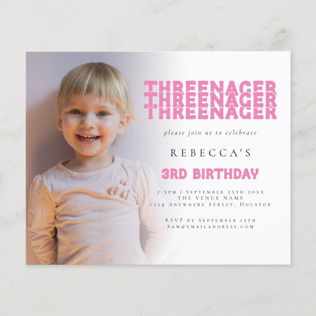 Prospectus 11,4 Cm X 14,2 Cm Valeur Threenager Photo Overlay 3Anniversaire rose (Devant)