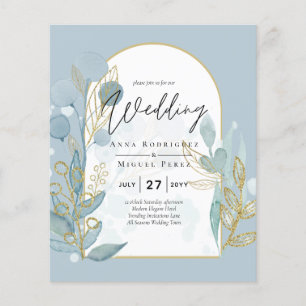 Prospectus 11,4 Cm X 14,2 Cm Verre de mer moderne Aqua Gold Feuilles de mariage