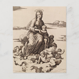 Prospectus 11,4 Cm X 14,2 Cm Vierge et enfant dans les nuages